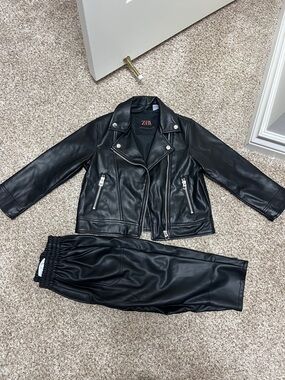 ZARA  kids Black Faux Leather Biker Jacket and pants